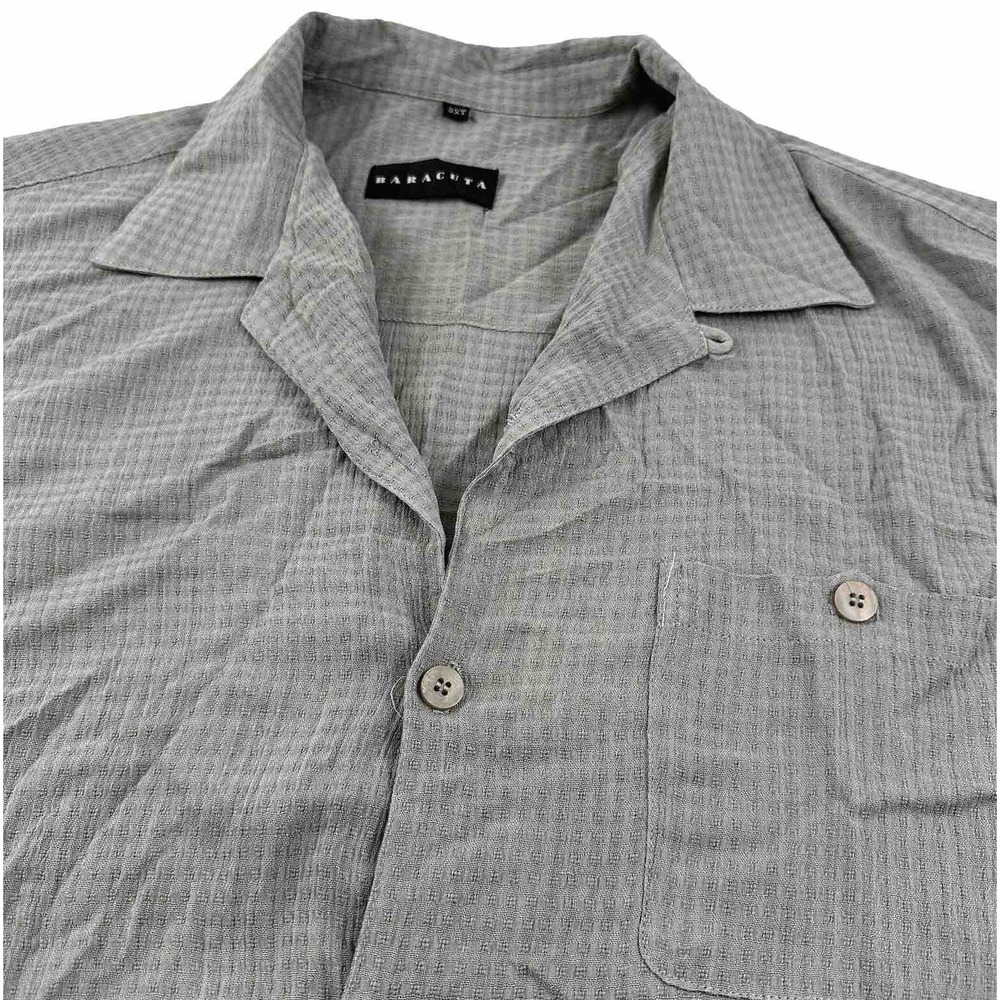 VTG Baracuta Camp Shirt‎ Men 3XT 3X Tall Acetate Rayon Gray Green Made In USA